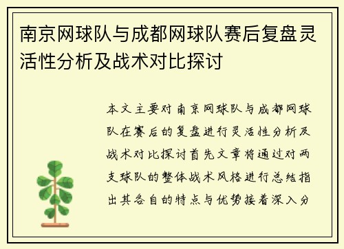 南京网球队与成都网球队赛后复盘灵活性分析及战术对比探讨